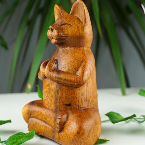 Drewniany Kot Pod Kadzidełka Stożkowe - YOGA CAT