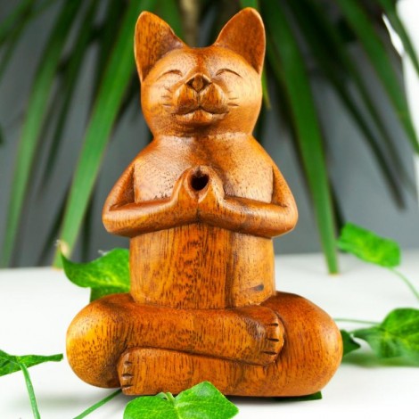 Drewniany Kot Pod Kadzidełka Stożkowe - YOGA CAT