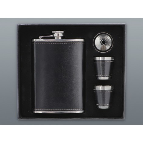 Zestaw Prezentowy Piersiówka z Kieliszkami i Lejkiem - Skórzana