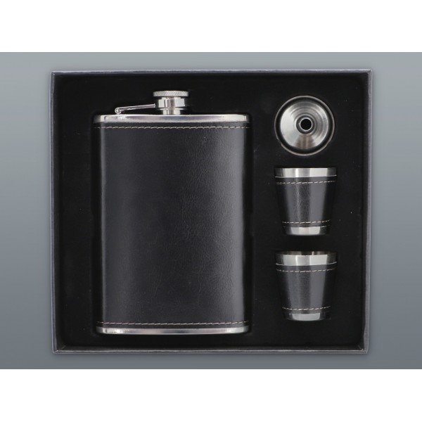 Zestaw Prezentowy Piersiówka z Kieliszkami i Lejkiem - Skórzana