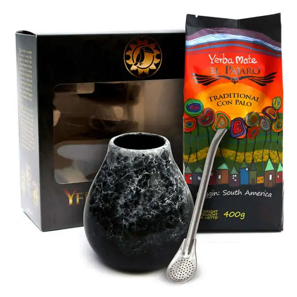 Zestaw do Yerba Mate El Pajaro Traditional + matero Marmol + bombilla