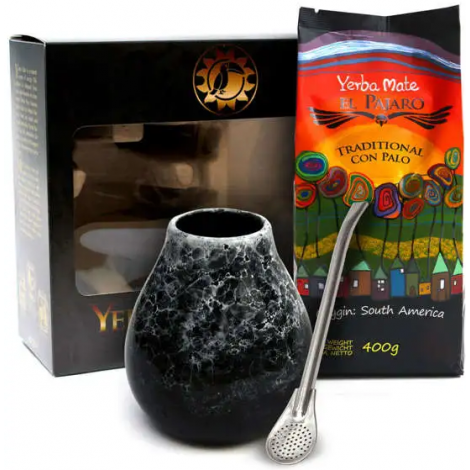 Zestaw do Yerba Mate El Pajaro Traditional + matero Marmol + bombilla