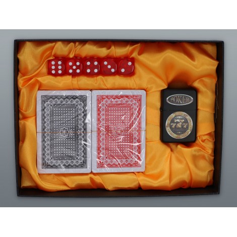 Zestaw Zapalniczka Benzynowa + Talia Kart + Kostki do Gry