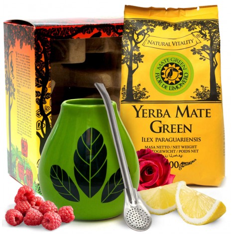 Zestaw do Yerba Mate Green Flor de Limonero + matero Hoja + bombilla