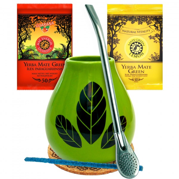 Zestaw do Yerba Mate Mas Energia Guarana + Lemon  + matero Hoja Green + bombilla