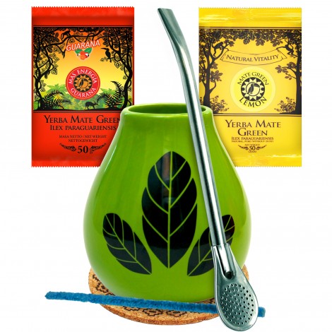 Zestaw do Yerba Mate Mas Energia Guarana + Lemon  + matero Hoja Green + bombilla