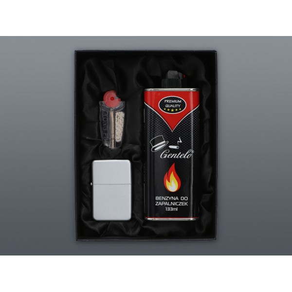 Zestaw Zapalniczka Benzynowa + Benzyna + Kamienie i Knot - Srebrny