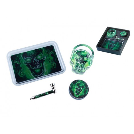 Zestaw: Lufka, Młynek, Tacką, Popielniczką SKULL  9cm