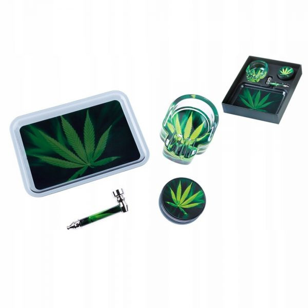 Zestaw: Lufka, Młynek, Tacka, Popielniczka GANJA