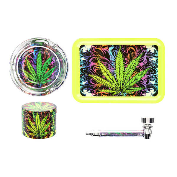 Zestaw: Lufka, Młynek, Tacka, Popielniczka GANJA RAINBOW