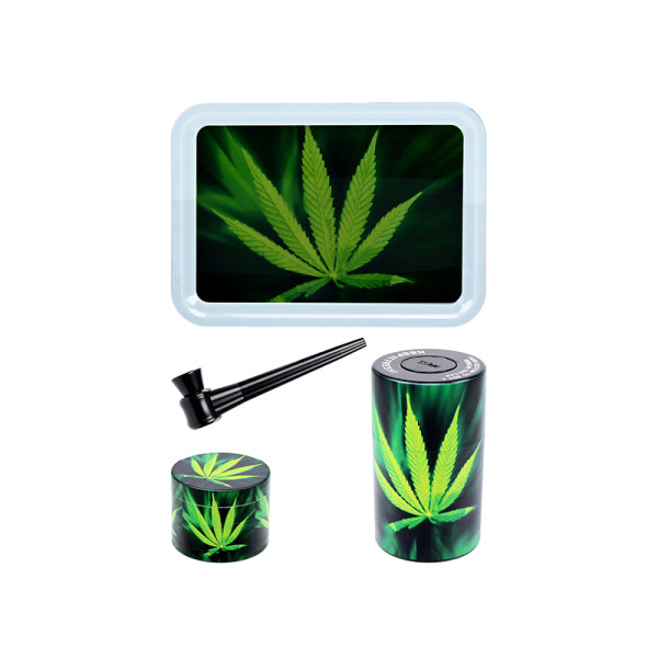 Zestaw: Lufka, Młynek, Tacka, Pojemnik Bezzapachowy BLACK GANJA