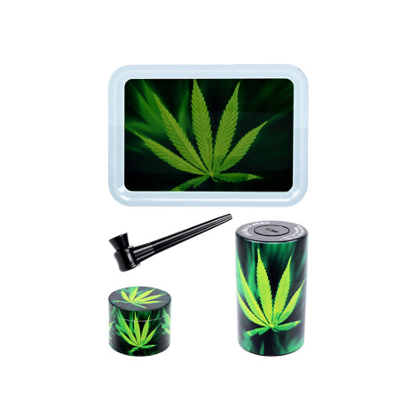 Zestaw: Lufka, Młynek, Tacka, Pojemnik Bezzapachowy BLACK GANJA