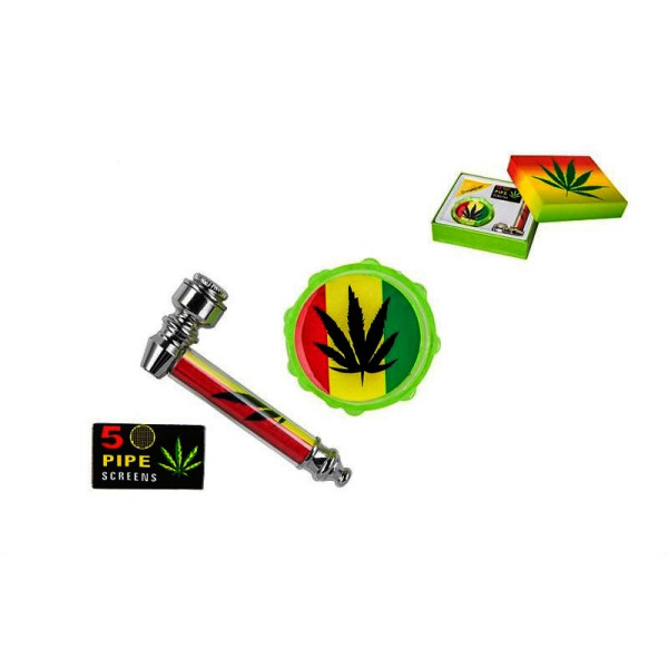 Zestaw Prezentowy - Lufka Metalowa z Młynkiem i Sitkami - Rasta