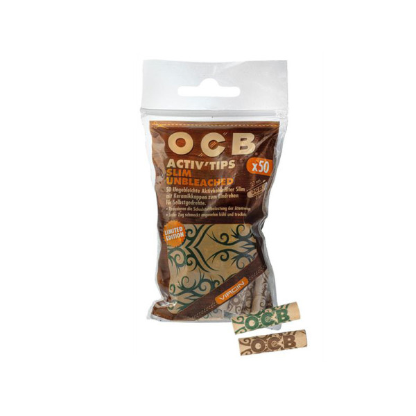 Filtry Węglowe OCB - Activ Tips Slim UNBLEACHED 50szt - Tribal