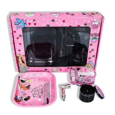 Młynek Metalowy w Zestawie z Lufką, Tacką, Popielniczką - Baked Bunny