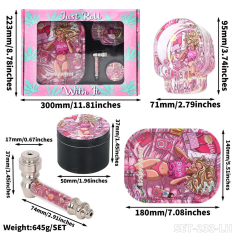 Młynek Metalowy w Zestawie z Lufką, Tacką, Popielniczką - Just Roll With It