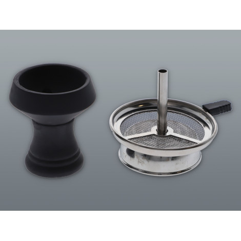 Cybuch Czarny Gliniany + Komin do shishy - Zestaw