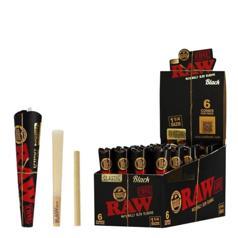 Skręcone Bibułki RAW Black - 6szt 1¼ Cones