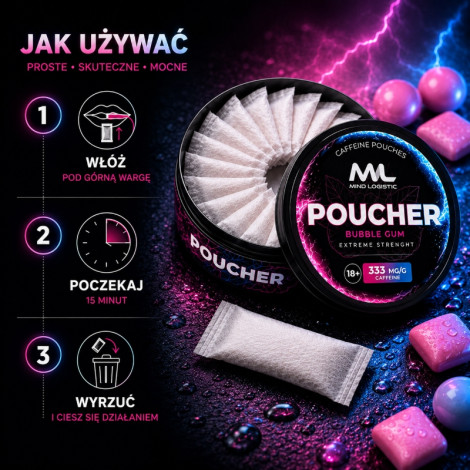 Woreczki Kofeinowe - POUCHER 333 mg - Snuss Guma Balonowa